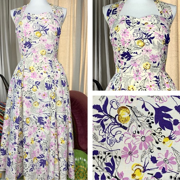 Vintage Dresses & Skirts - 50s Novelty Print Halter Dress